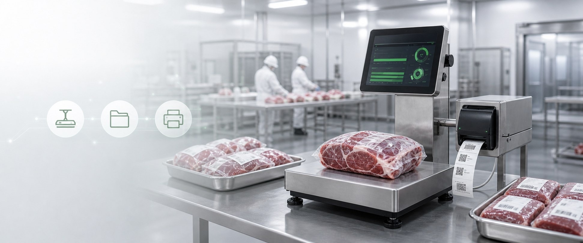 牛肉分割称单机称重与标签打印现场